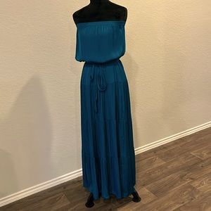 Beautiful Deep Teal Strapless Tiered Maxi Dress
